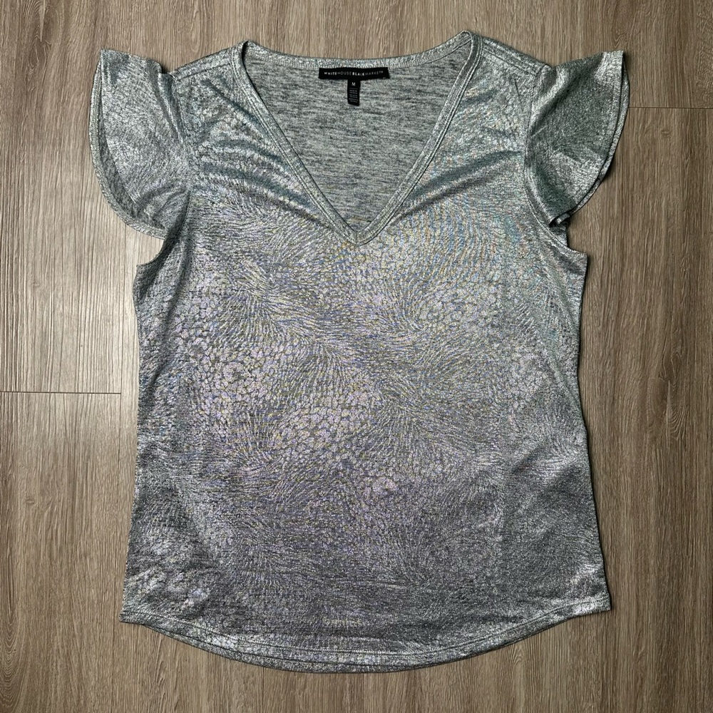 White House Black Market V Neck Animal Print Shirt